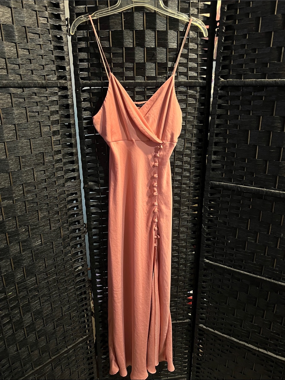 Zara Rose Pink Spaghetti-Strap Maxi Dress with Button Detail size medium